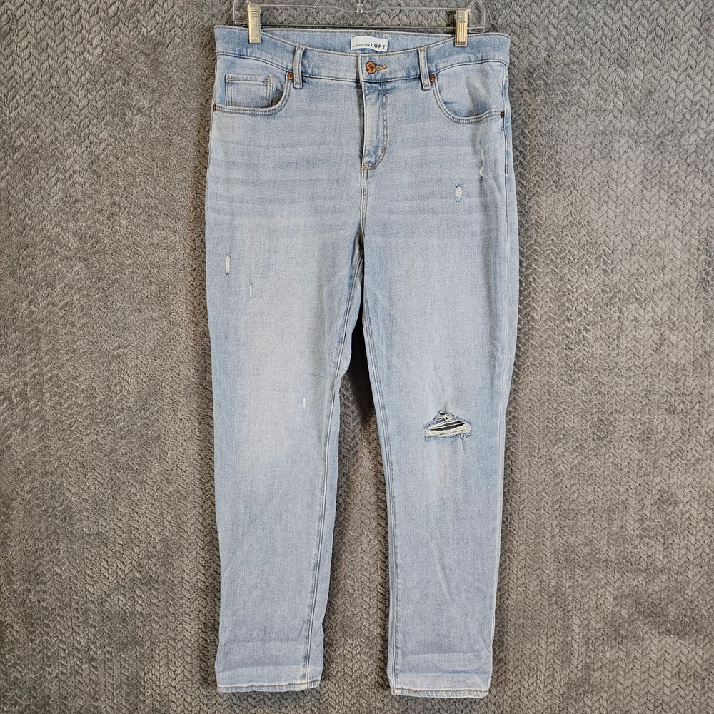 Loft Light Wash Distressed Straight Leg Jeans Women Size 30 Light Blue Denim